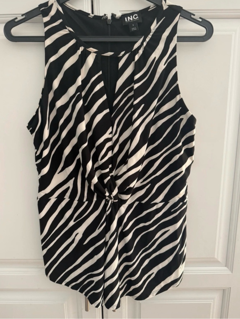 INC sleeveless zebra print top
